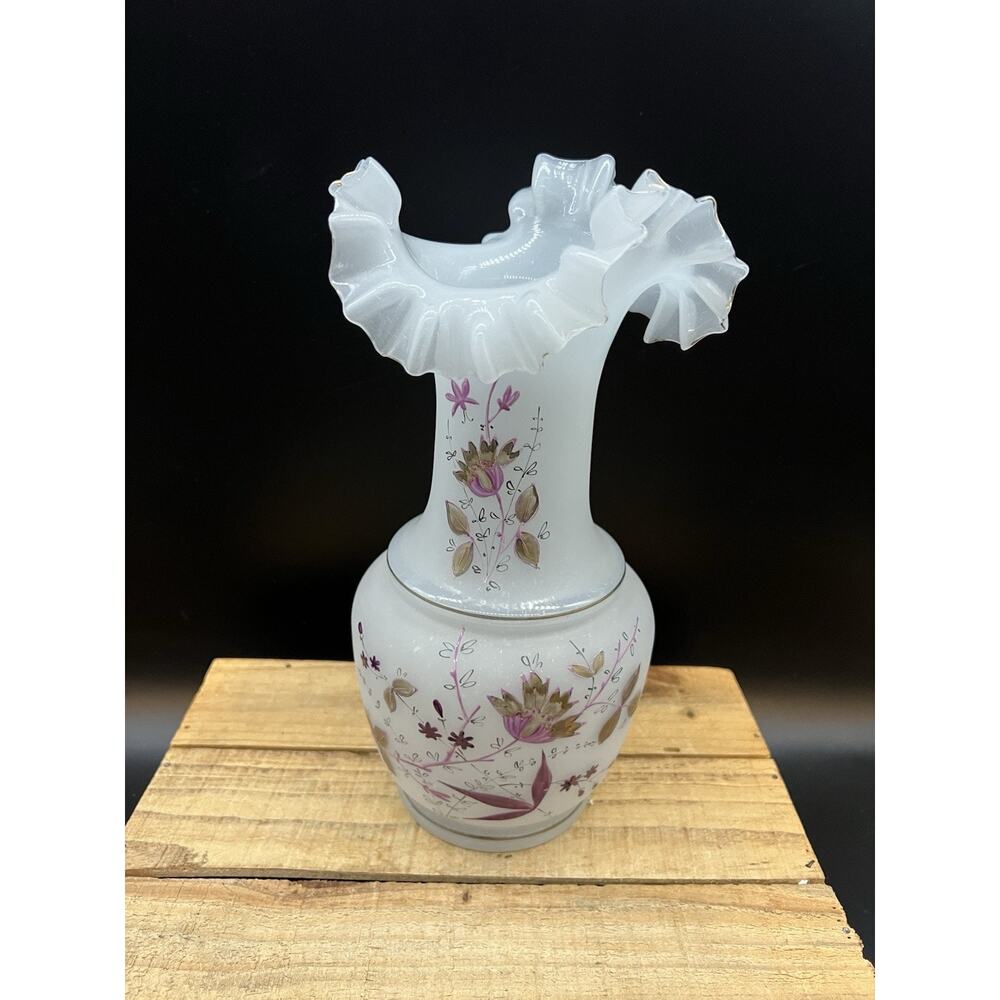 Bristol Antique Aesthetic Painted Gold Purple Enameled Glass Vase Gorgeous